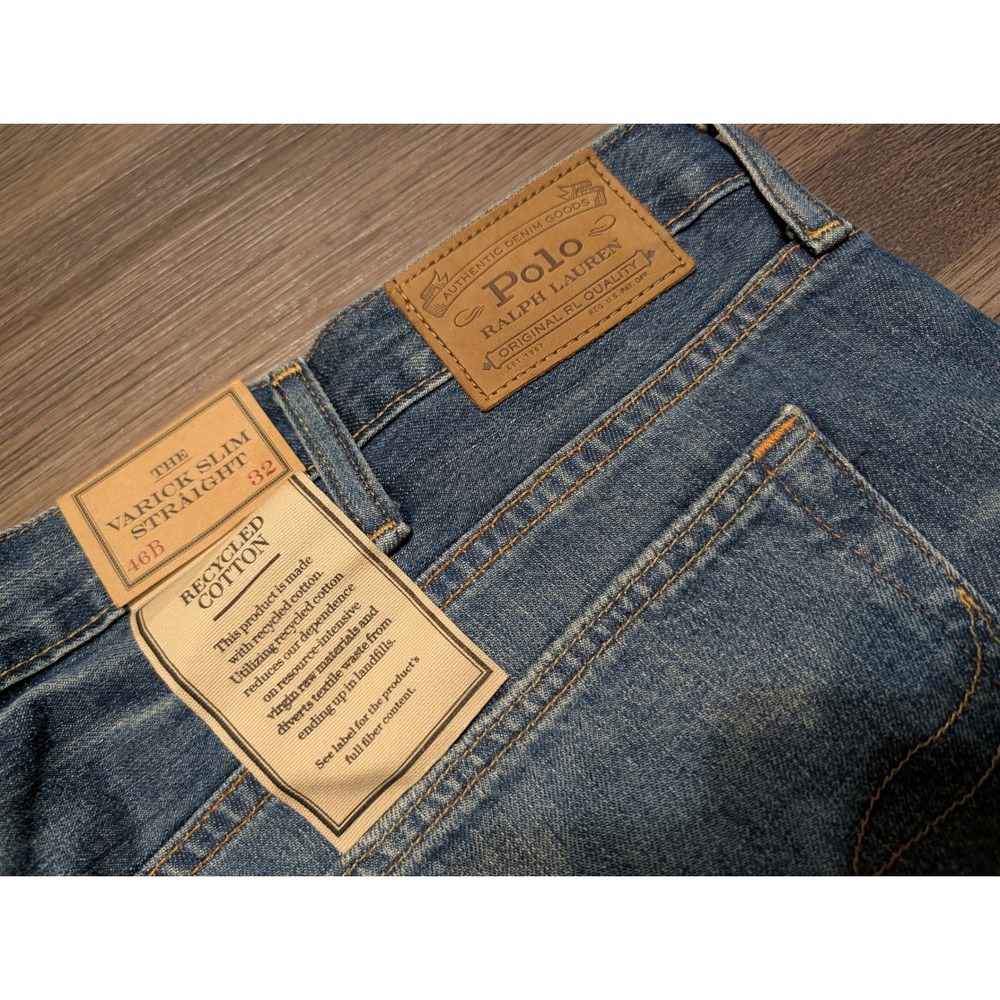 Polo Ralph Lauren Varick Slim Straight Graphic Jeans Mens 46B x 32 Blue Denim - Picture 6 of 10